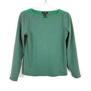 Lauren Ralph Lauren Green Pink Stripe Long Sleeve Tee Shirt Cotton Womens Large
